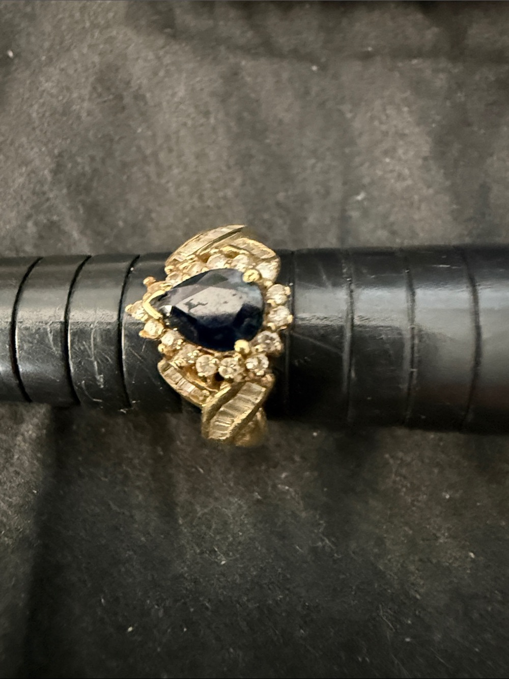 14k Gold Blue Heart Sapphire Cluster Ring - Women Jewelry